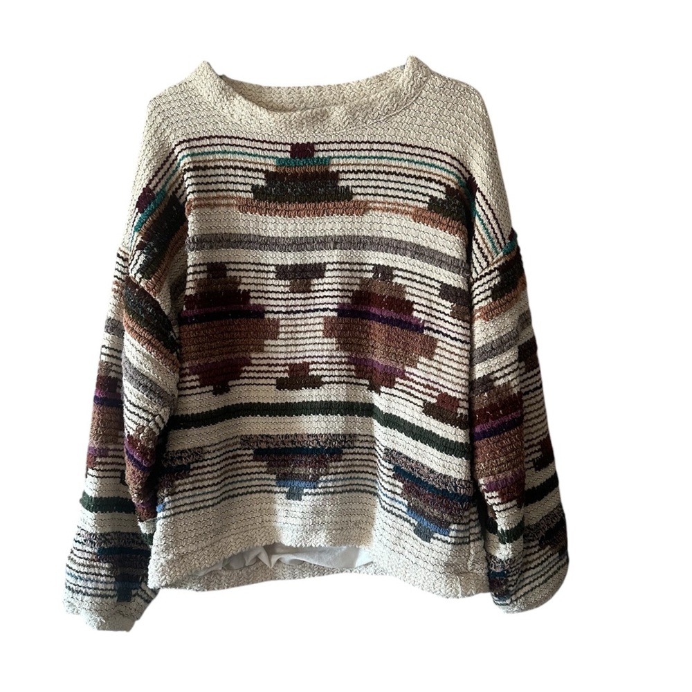Southwestern vintage knit sweater with colorful geometric pattern knit